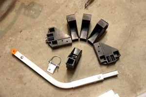 The rest of the contents of the Wike trailer kit The rest of the kit contained six connectors to help construct the trailer, a bike hitch and pin, and a tow bar to connect the trailer to the hitch. It seems minimal, but this the kit contains basically everything you need to build a trailer, including all of the hard parts. With this kit, you can finish a trailer without any specialized tools beyond maybe a drill.
