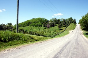 North of the 18th Sideroad, Dufferin becomes a lazy country road, rolling along the hills atop the Oak Ridges Moraine.