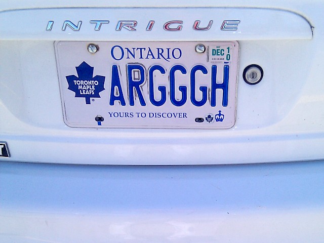 Leafs ARGGGH licence plate Leafs ARGGGH licence plate