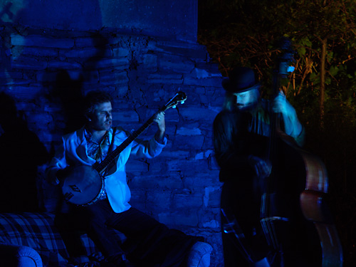 Sean Dixon plays the banjo under the old Don River bridge