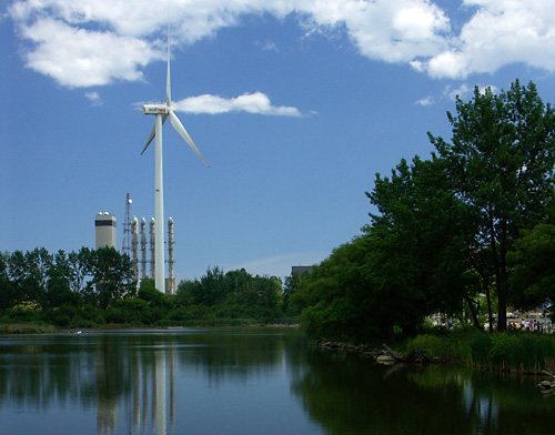 Pond and wind turbine in Pickering