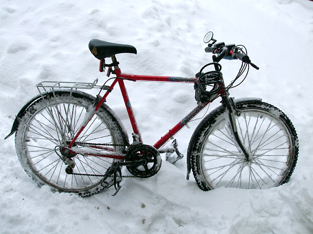 Workhorse bike on a snowy day