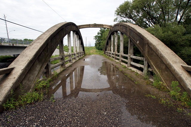 Concrete bowstring bridge outside Guelph