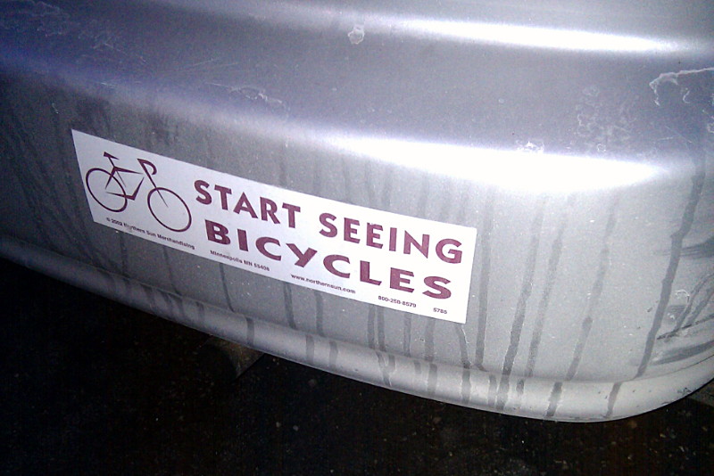Start seeing bicycles bumper sticker