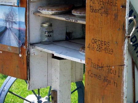 Money jar at the pie stand