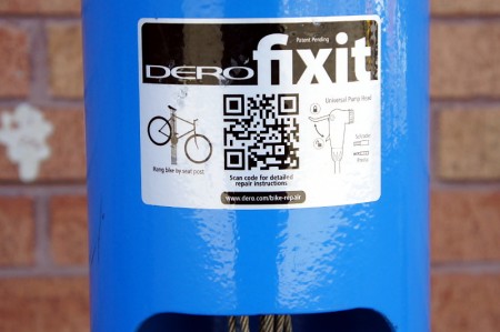 QR code for bike maintenance instructions on the public repair stand.