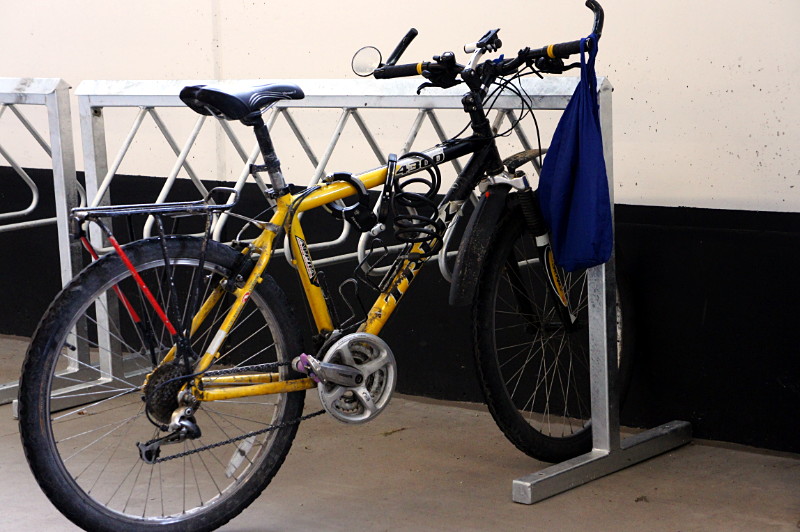 Secure bike parking corral in downtown Kitchener