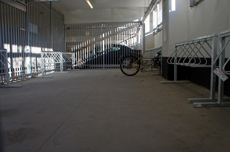 Secure bike parking corral in downtown Kitchener